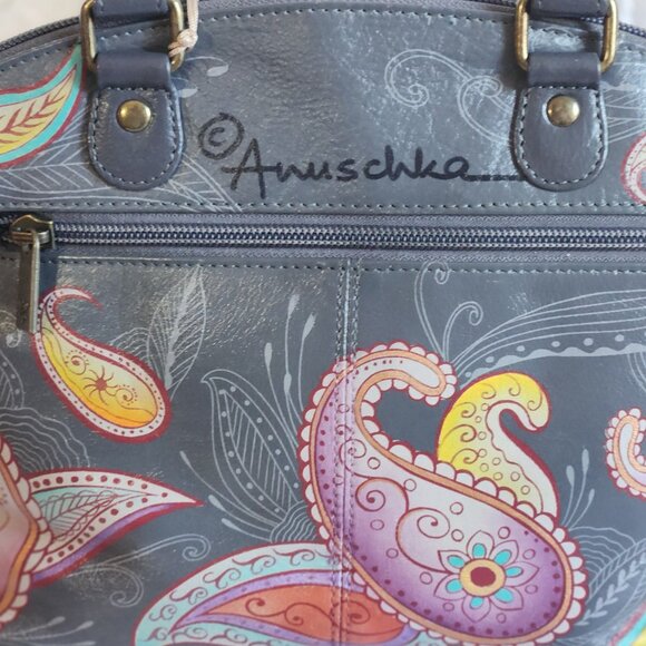 ANUSCHKA SUNSET PAISLEY HAND PAINTED LEATHER HANDBAG WITH CROSSBODY STRAP NEW - Picture 14 of 14